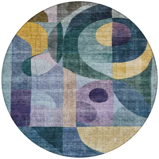 8' Blue Purple And Copper Round Abstract Washable Indoor Outdoor Area Rug Photo 7