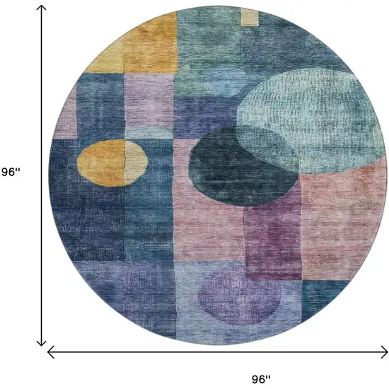 8' Blue Purple And Gold Geometric Washable Round Rug With UV Protection Photo 9