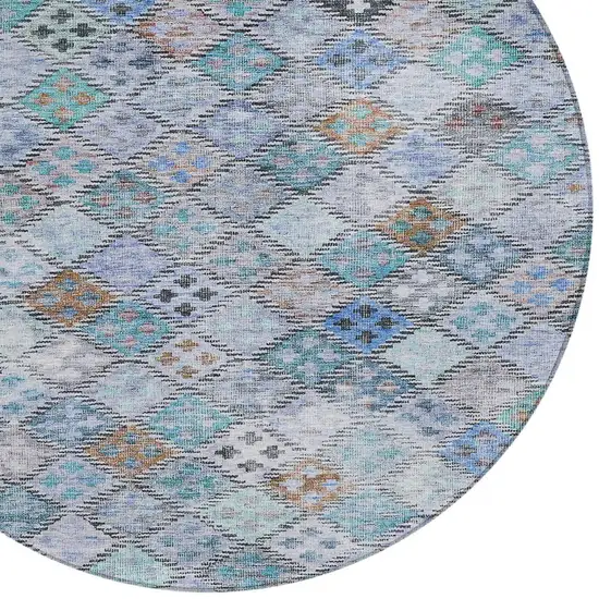 8' Blue Purple And Gray Round Geometric Washable Indoor Outdoor Area Rug Photo 6