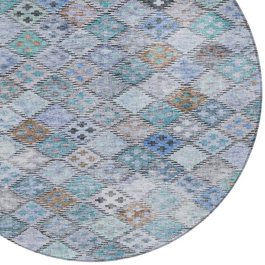 8' Blue Purple And Gray Round Geometric Washable Indoor Outdoor Area Rug Photo 6