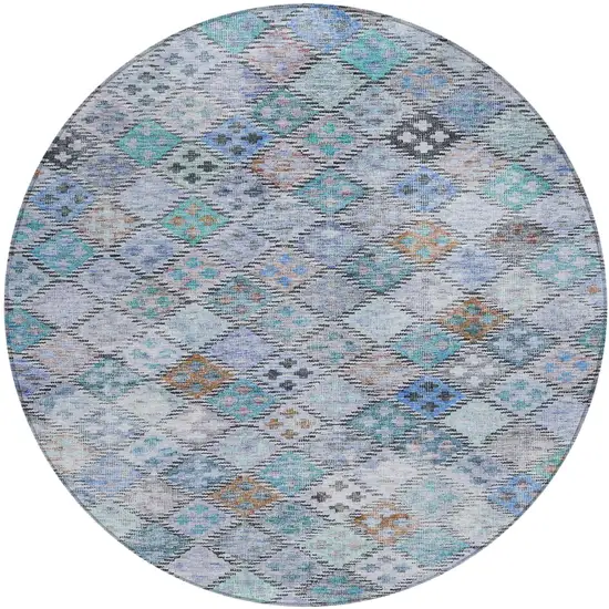 8' Blue Purple And Gray Round Geometric Washable Indoor Outdoor Area Rug Photo 2
