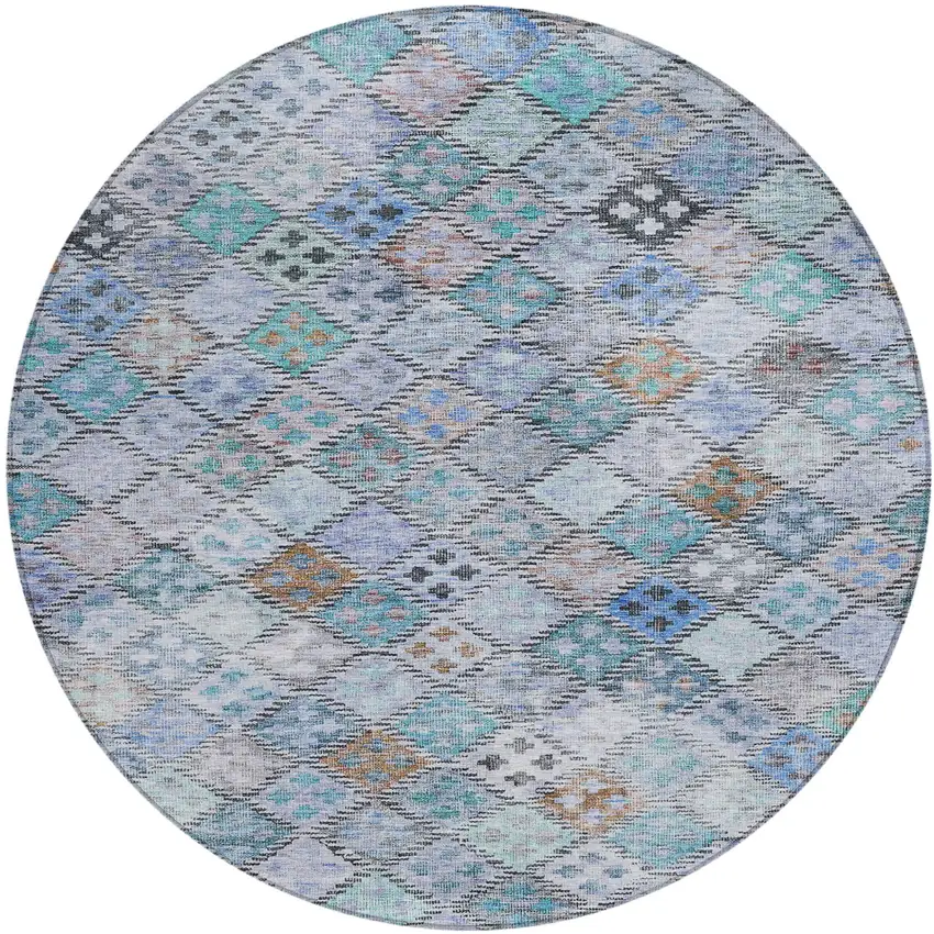 8' Blue Purple And Gray Round Geometric Washable Indoor Outdoor Area Rug Photo 2