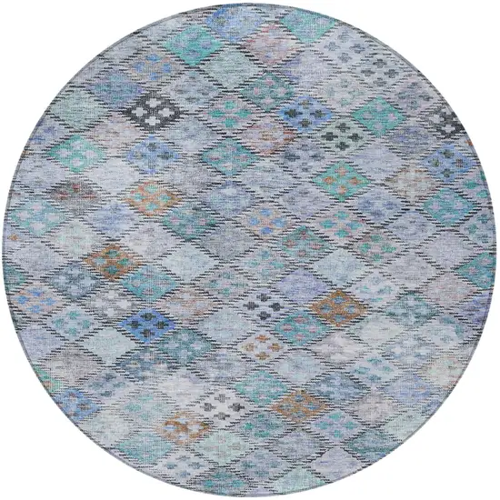 8' Blue Purple And Gray Round Geometric Washable Indoor Outdoor Area Rug Photo 7