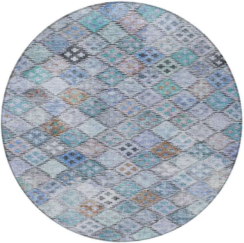 8' Blue Purple And Gray Round Geometric Washable Indoor Outdoor Area Rug Photo 7