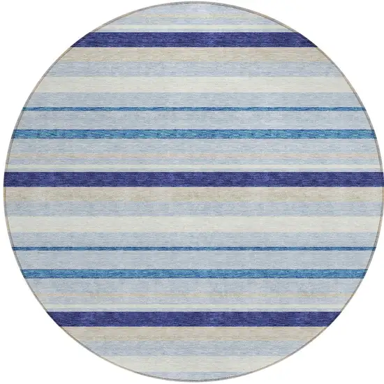 8' Blue Purple And Gray Round Striped Washable Indoor Outdoor Area Rug Photo 4
