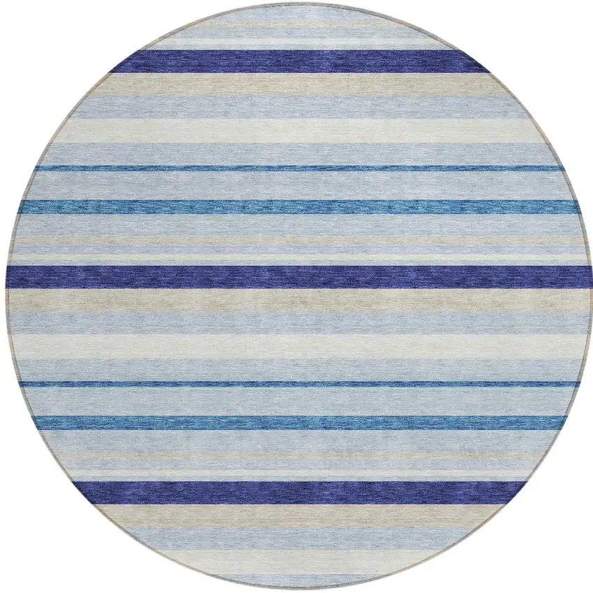 8' Blue Purple And Gray Round Striped Washable Indoor Outdoor Area Rug Photo 4