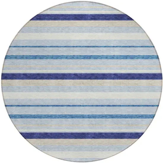 8' Blue Purple And Gray Round Striped Washable Indoor Outdoor Area Rug Photo 2