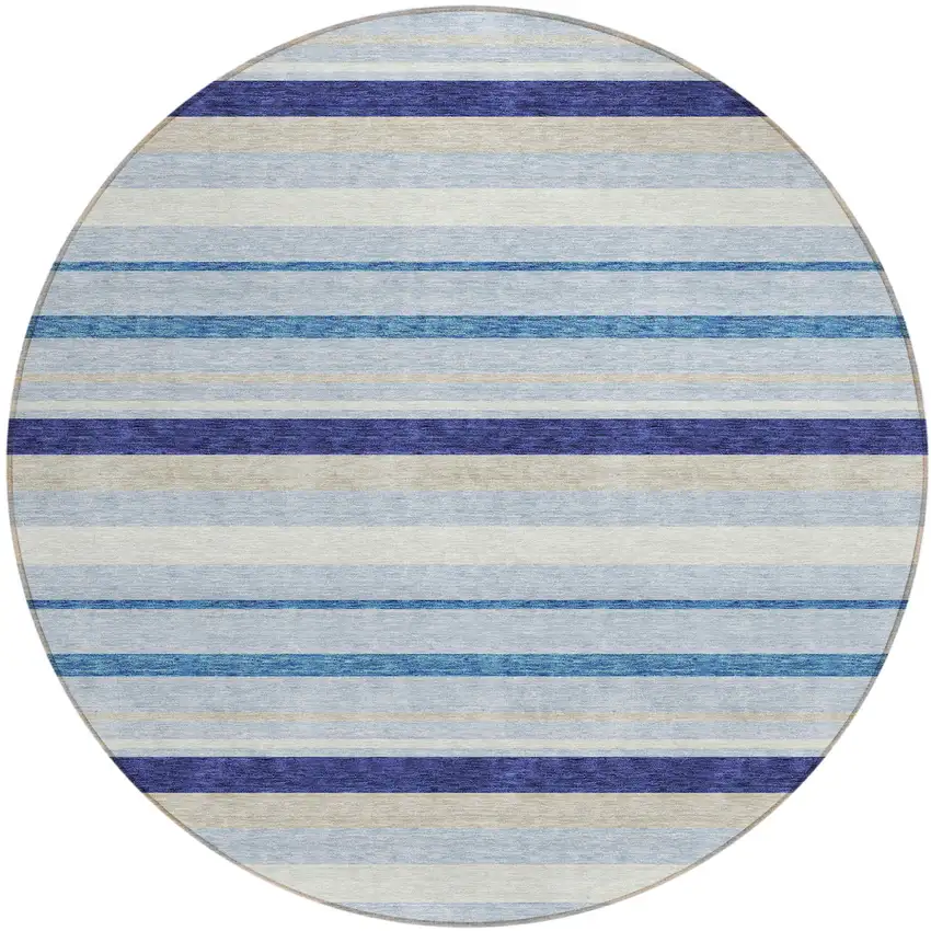 8' Blue Purple And Gray Round Striped Washable Indoor Outdoor Area Rug Photo 2