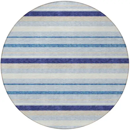 8' Blue Purple And Gray Round Striped Washable Indoor Outdoor Area Rug Photo 5