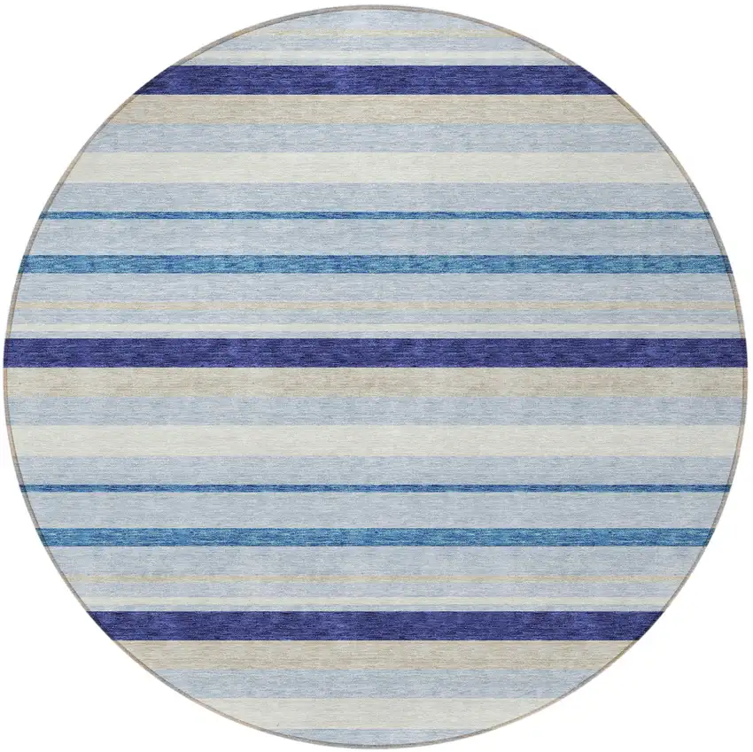 8' Blue Purple And Gray Round Striped Washable Indoor Outdoor Area Rug Photo 5