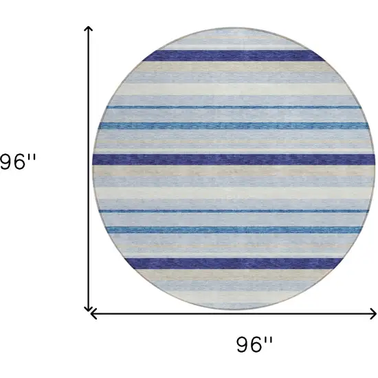 8' Blue Purple And Gray Round Striped Washable Indoor Outdoor Area Rug Photo 3