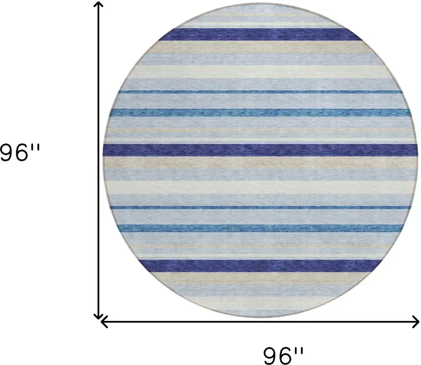 8' Blue Purple And Gray Round Striped Washable Indoor Outdoor Area Rug Photo 3