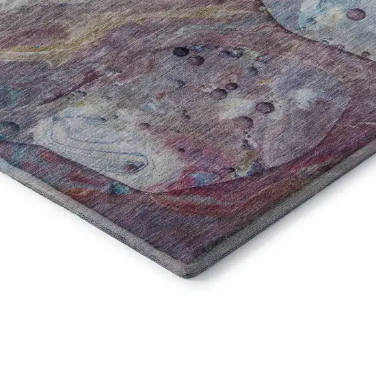 8' Blue Purple And Green Abstract Washable Round Rug With UV Protection Photo 7