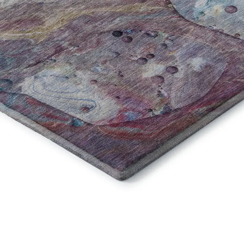 8' Blue Purple And Green Abstract Washable Round Rug With UV Protection Photo 7