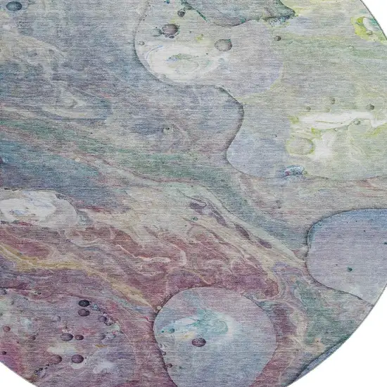 8' Blue Purple And Green Abstract Washable Round Rug With UV Protection Photo 3