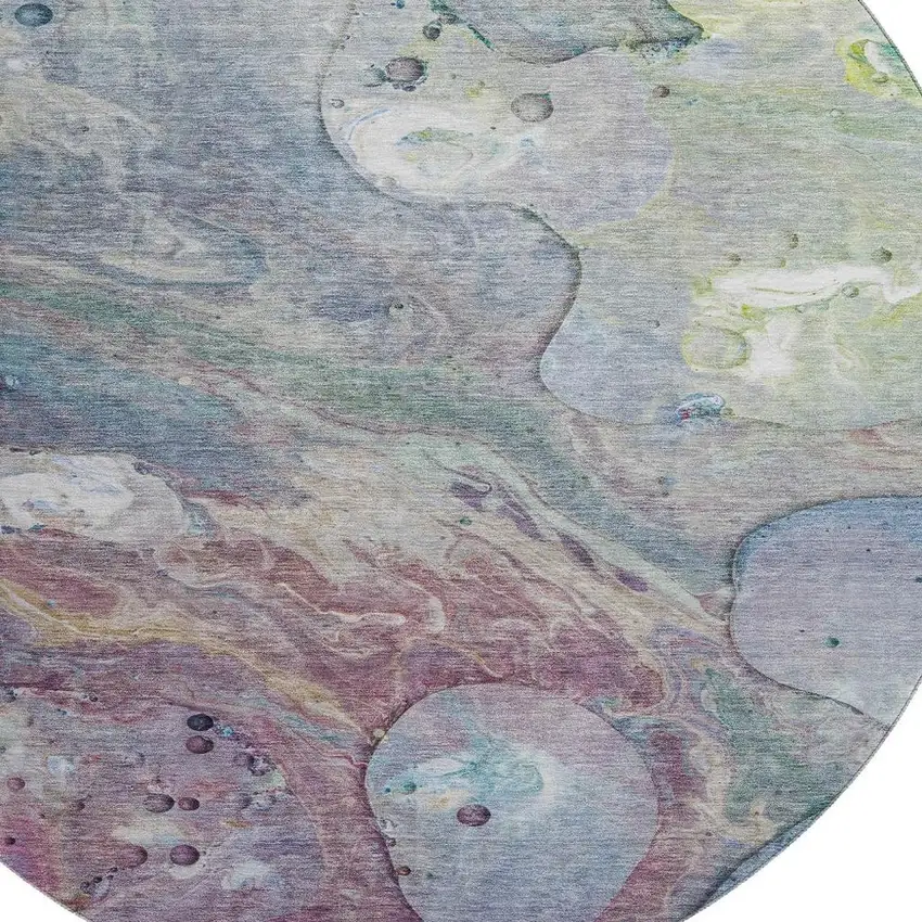 8' Blue Purple And Green Abstract Washable Round Rug With UV Protection Photo 3