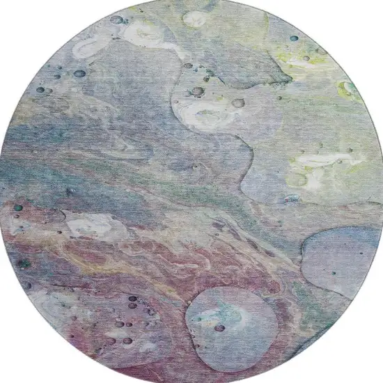 8' Blue Purple And Green Abstract Washable Round Rug With UV Protection Photo 4