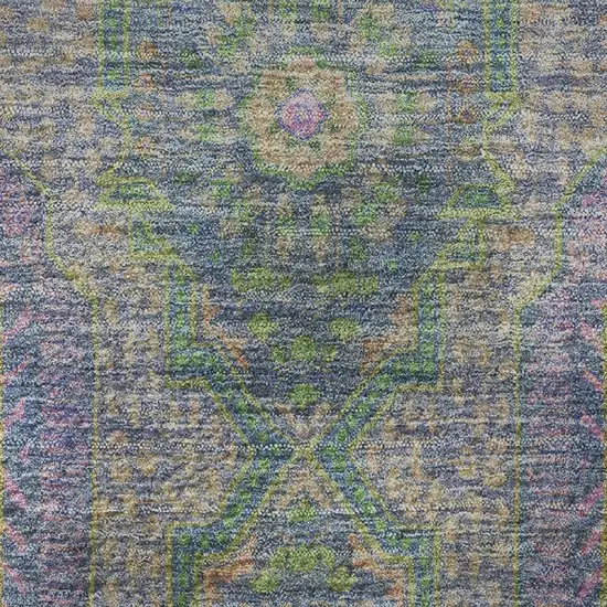 8' Blue Purple And Green Medallion Washable Round Rug With UV Protection Photo 9