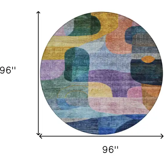 8' Blue Purple And Green Round Abstract Washable Indoor Outdoor Area Rug Photo 8