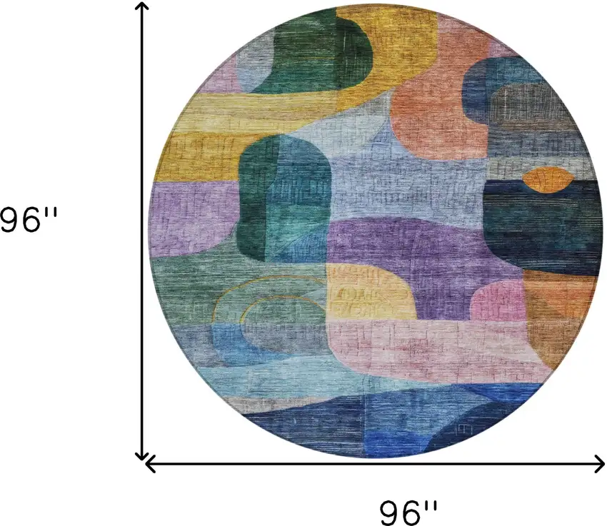 8' Blue Purple And Green Round Abstract Washable Indoor Outdoor Area Rug Photo 8