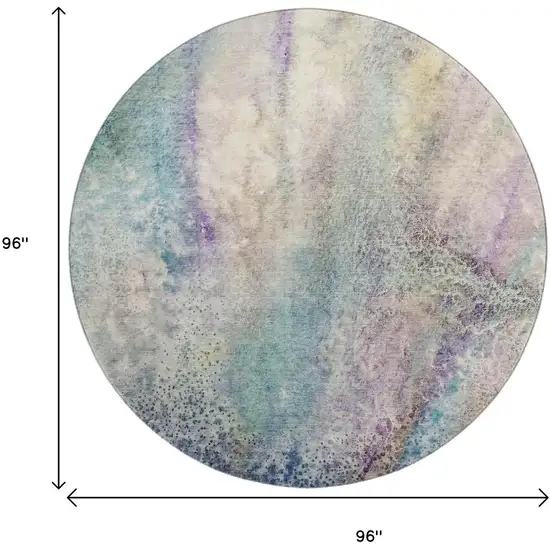 8' Blue Purple And Ivory Abstract Washable Round Rug With UV Protection Photo 9