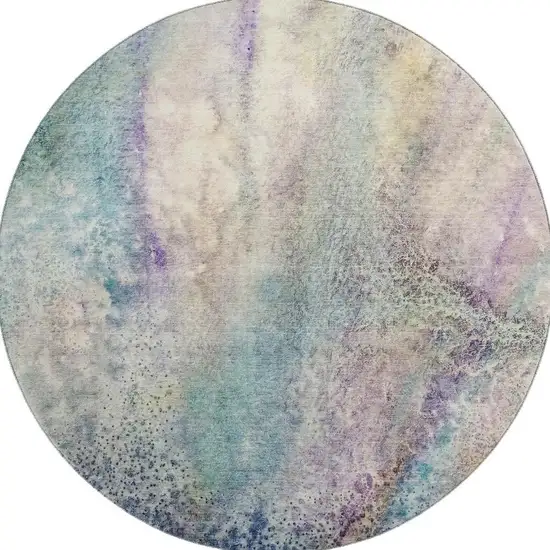 8' Blue Purple And Ivory Abstract Washable Round Rug With UV Protection Photo 3