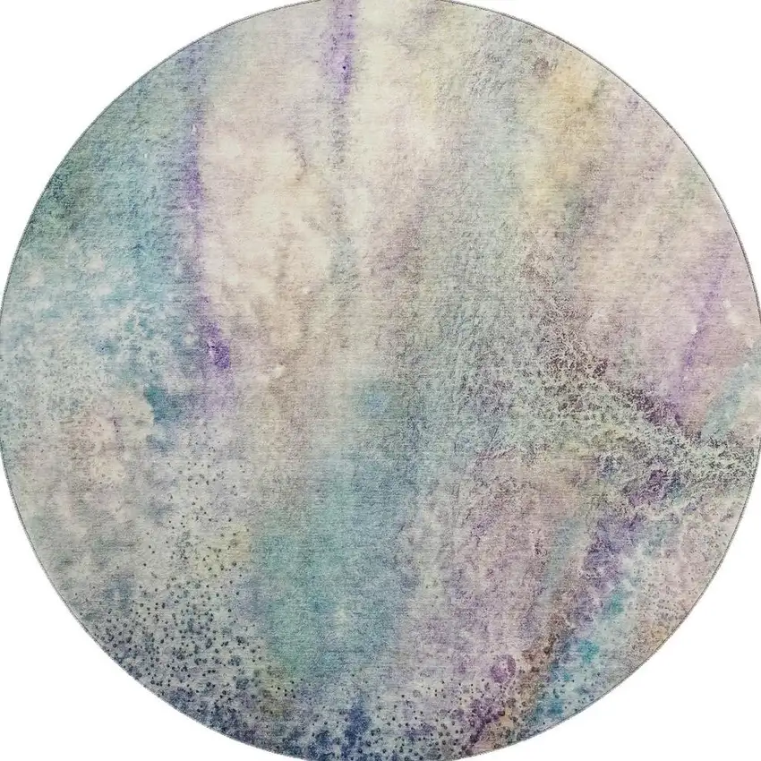 8' Blue Purple And Ivory Abstract Washable Round Rug With UV Protection Photo 3