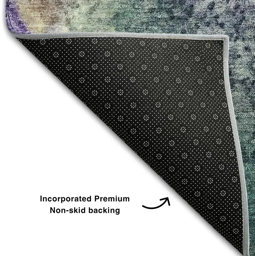 8' Blue Purple And Ivory Abstract Washable Round Rug With UV Protection Photo 5