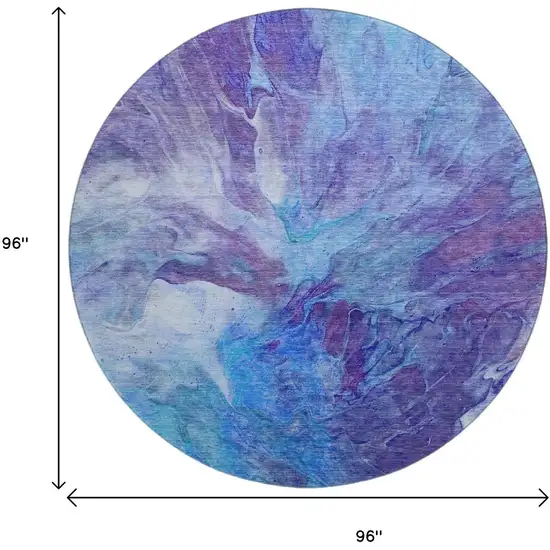 8' Blue Purple And Ivory Abstract Washable Round Rug With UV Protection Photo 9