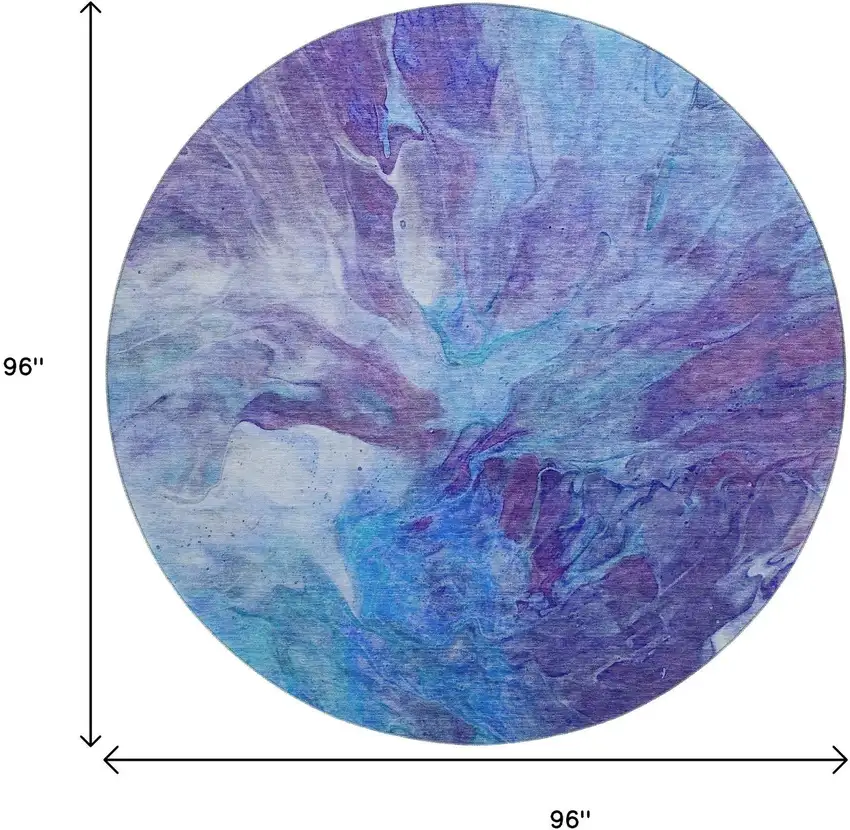 8' Blue Purple And Ivory Abstract Washable Round Rug With UV Protection Photo 9