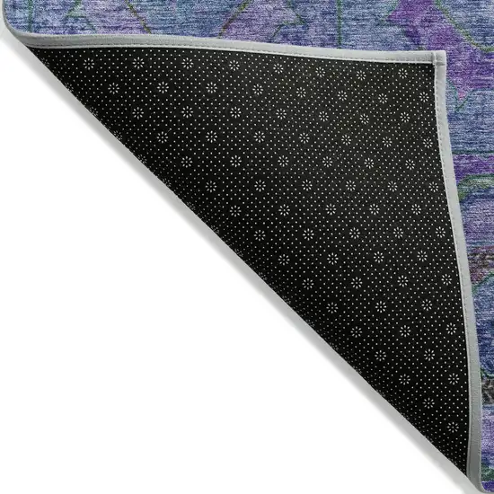 8' Blue Purple And Lime Green Round Geometric Washable Indoor Outdoor Area Rug Photo 9