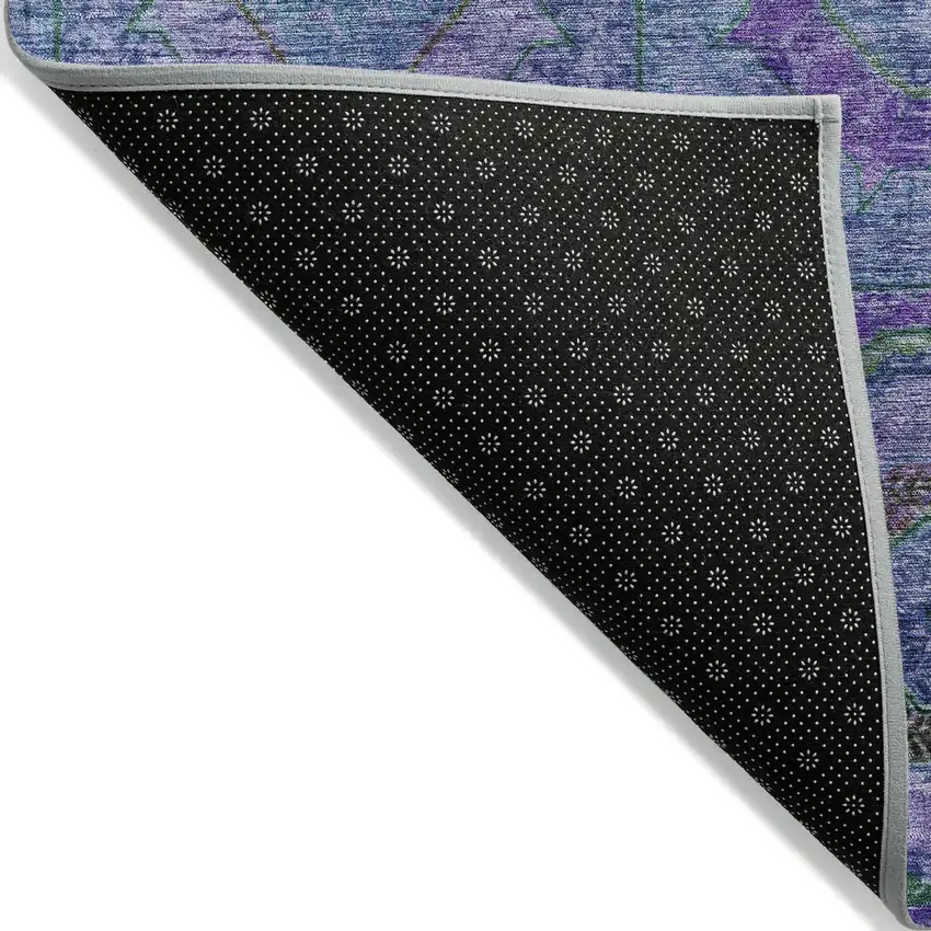 8' Blue Purple And Lime Green Round Geometric Washable Indoor Outdoor Area Rug Photo 9