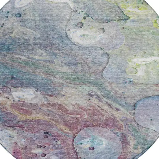 8' Blue Purple And Mint Green Round Abstract Washable Indoor Outdoor Area Rug Photo 4