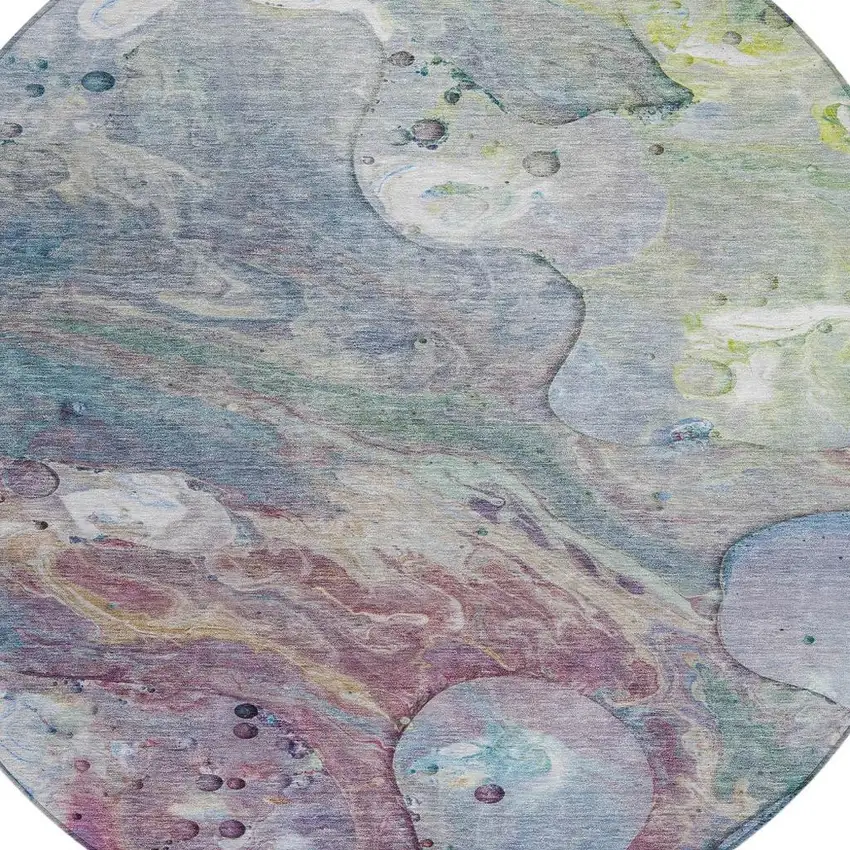 8' Blue Purple And Mint Green Round Abstract Washable Indoor Outdoor Area Rug Photo 4