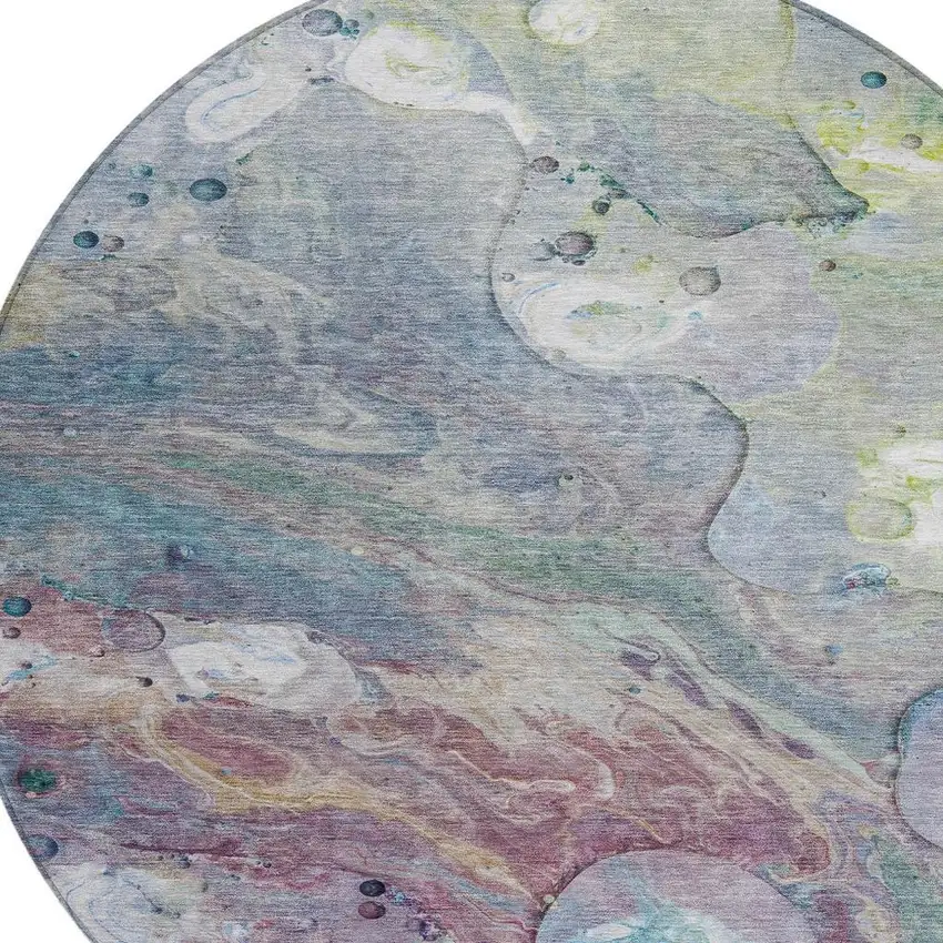 8' Blue Purple And Mint Green Round Abstract Washable Indoor Outdoor Area Rug Photo 9
