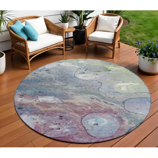8' Blue Purple And Mint Green Round Abstract Washable Indoor Outdoor Area Rug Photo 2