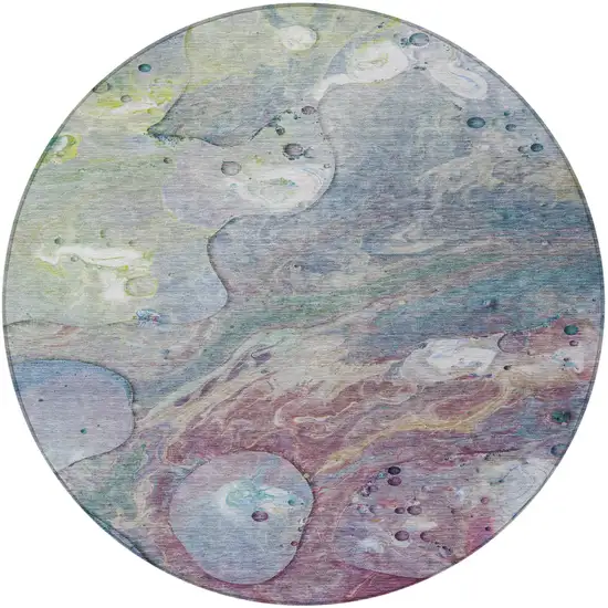 8' Blue Purple And Mint Green Round Abstract Washable Indoor Outdoor Area Rug Photo 3