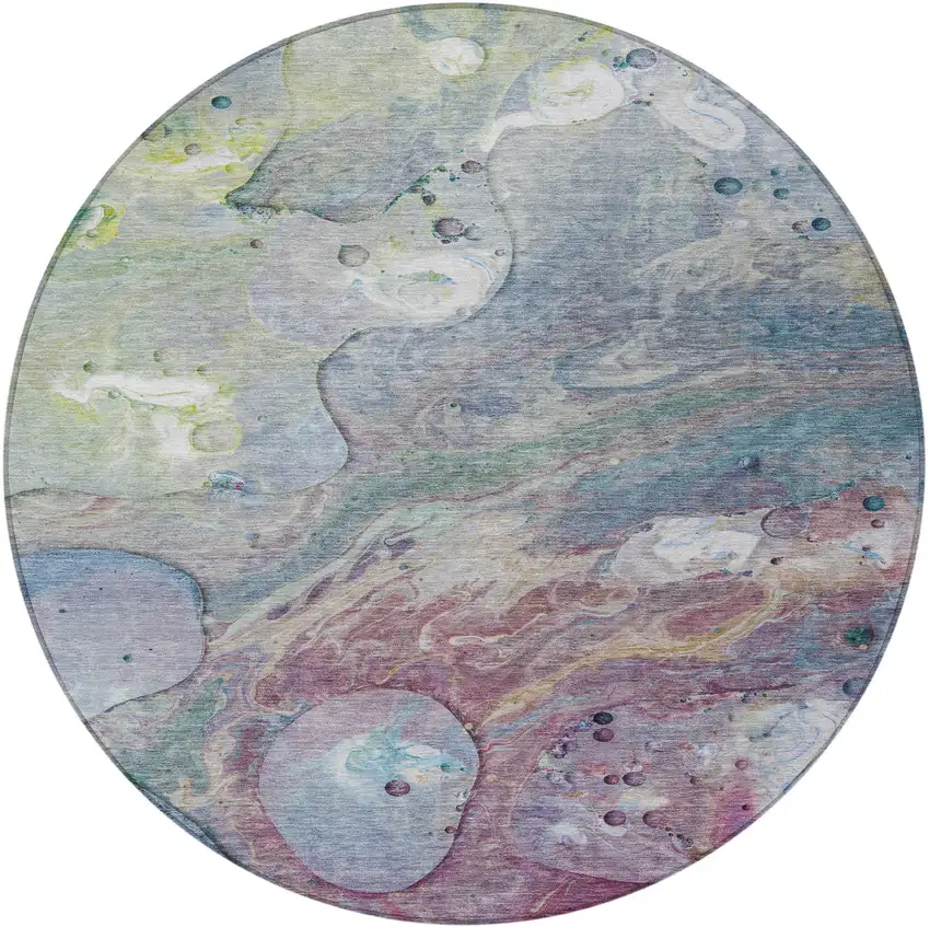 8' Blue Purple And Mint Green Round Abstract Washable Indoor Outdoor Area Rug Photo 3