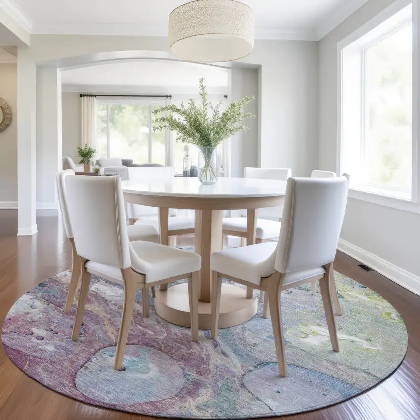 8' Blue Purple And Mint Green Round Abstract Washable Indoor Outdoor Area Rug Photo 6