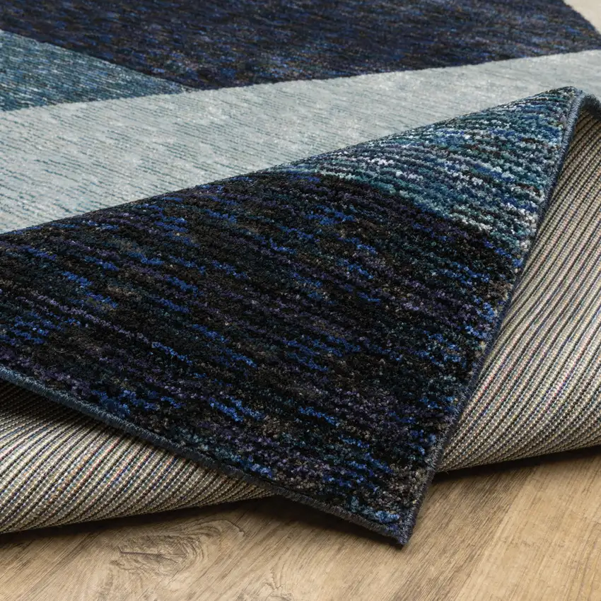 8' Blue Purple Grey And Teal Geometric Power Loom Runner Rug Photo 8
