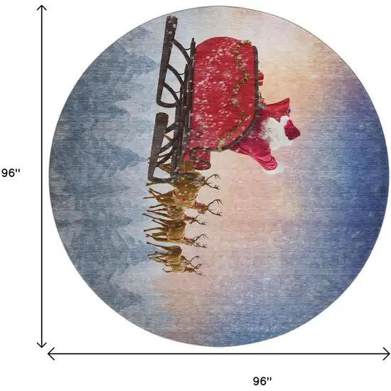 8' Blue Red And Brown Geometric Washable Round Rug With UV Protection Photo 3