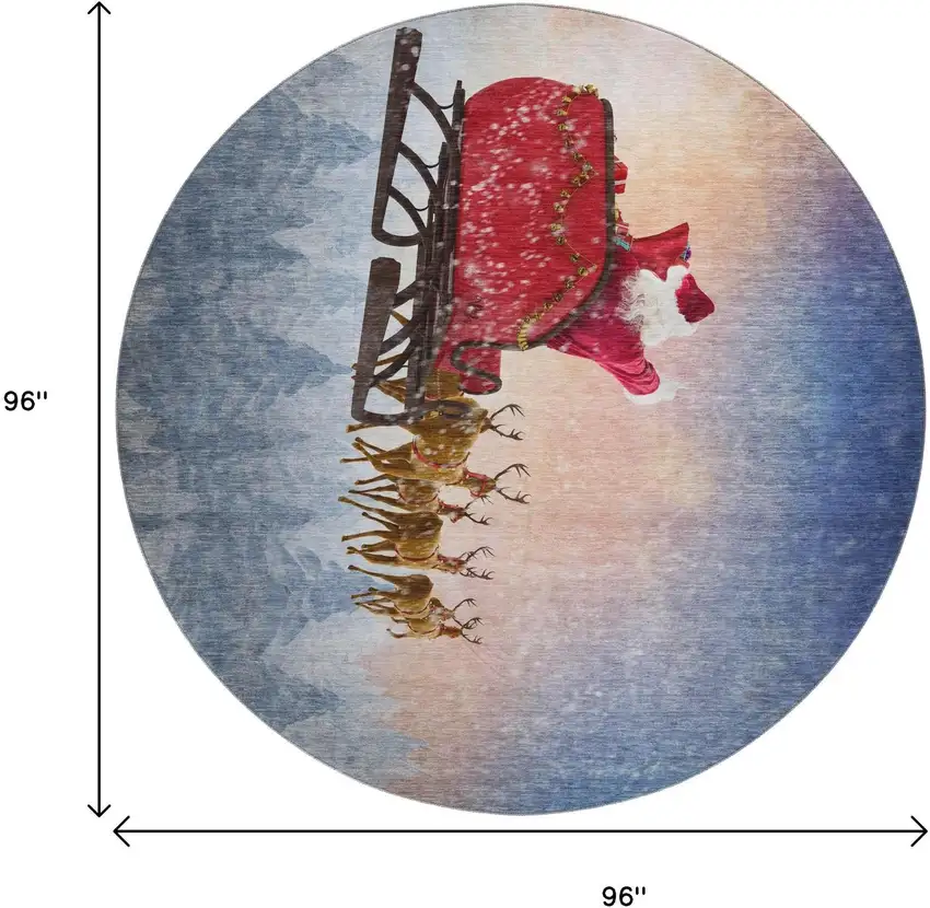 8' Blue Red And Brown Geometric Washable Round Rug With UV Protection Photo 3