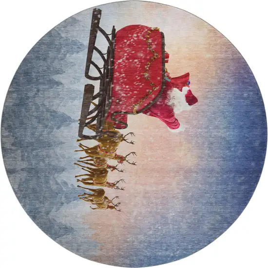 8' Blue Red And Brown Geometric Washable Round Rug With UV Protection Photo 2