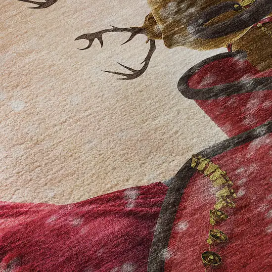 8' Blue Red And Brown Geometric Washable Round Rug With UV Protection Photo 9