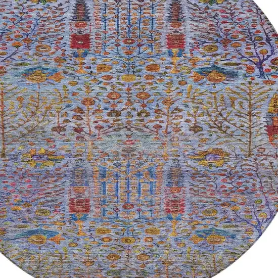 8' Blue Red And Gold Round Floral Washable Indoor Outdoor Area Rug Photo 9
