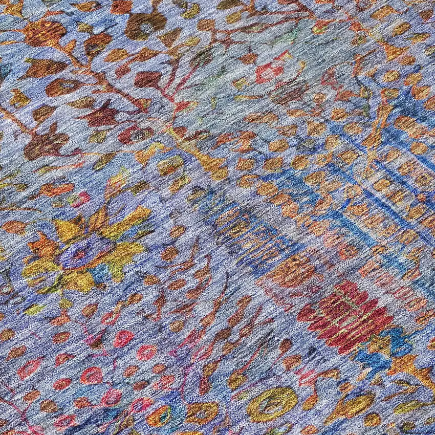 8' Blue Red And Gold Round Floral Washable Indoor Outdoor Area Rug Photo 8