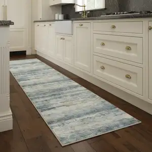 Photo of 8' Blue Red And Gray Abstract Washable Area Rug