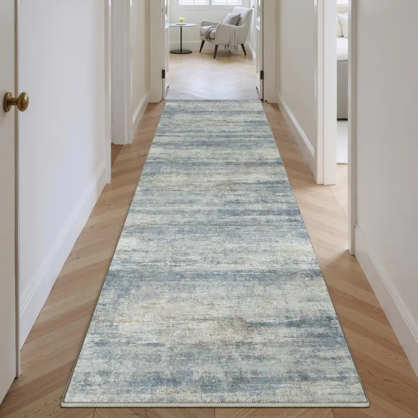 8' Blue Red And Gray Abstract Washable Area Rug Photo 4