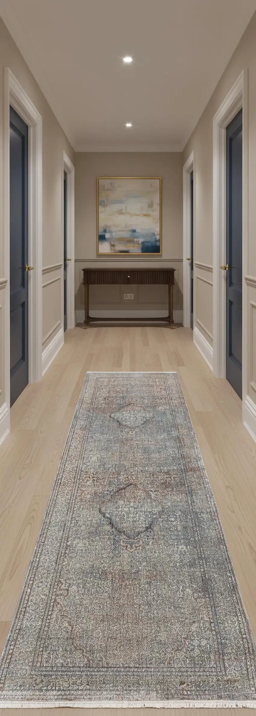 12' Blue Red And Gray Floral Power Loom Runner Rug Photo 1