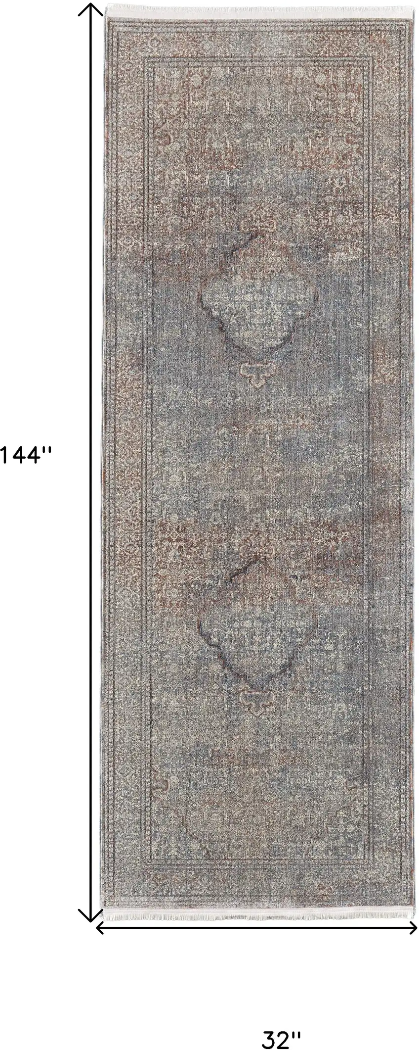 12' Blue Red And Gray Floral Power Loom Runner Rug Photo 6